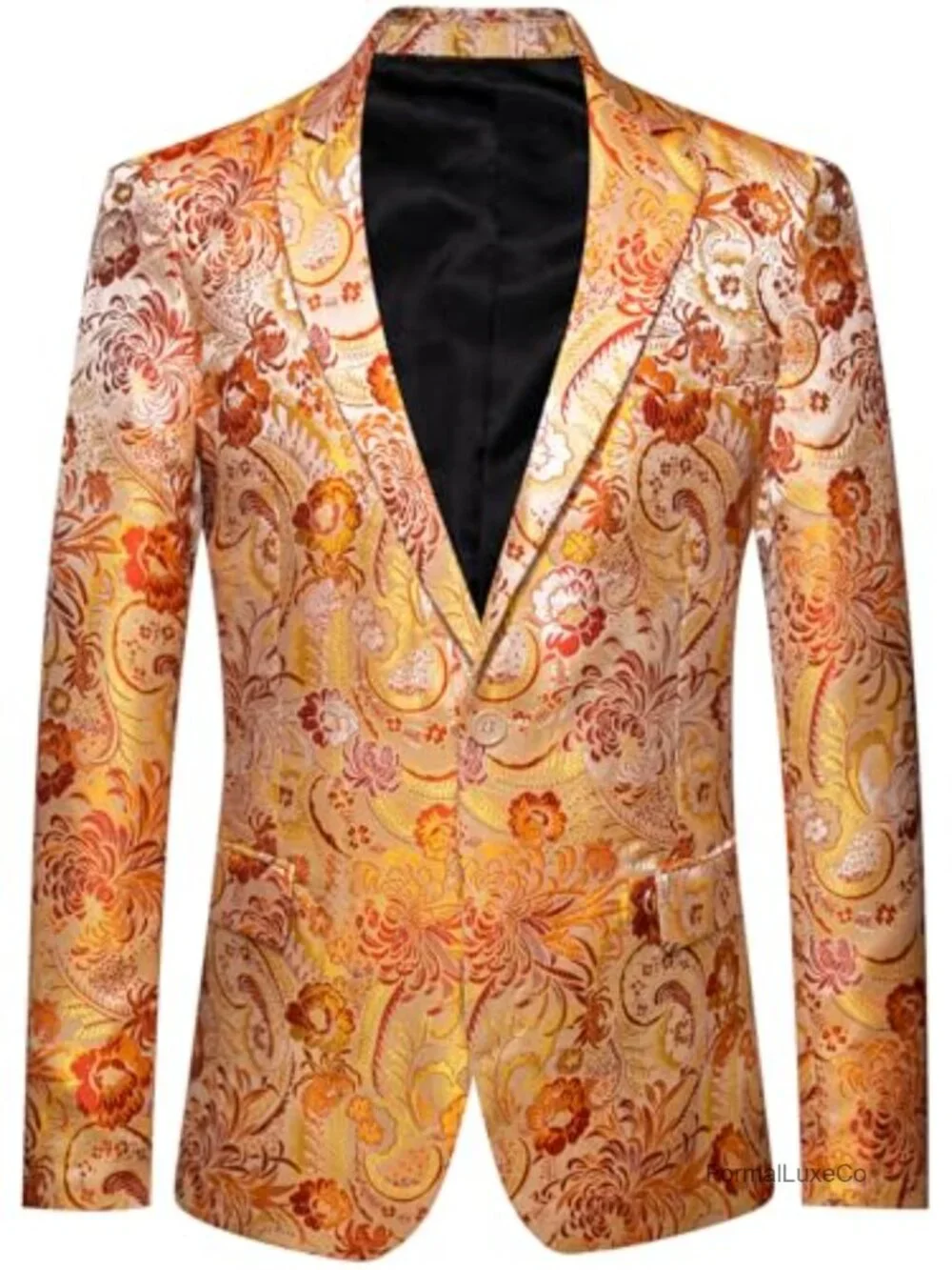 Men's Embroidered Floral Blazer Suit Jacket Notched Lapel One Button Sport Coat